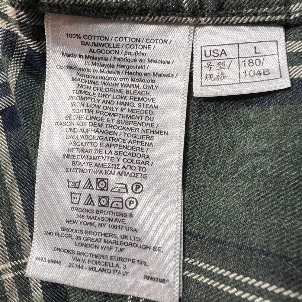 Brooks Brothers Regent Shirt Mens L Button Up Green Plaid Non Iron Supima Cotton - Picture 4 of 8